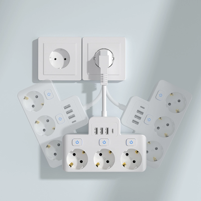 Faixa de energia UE de 3 tomadas com interruptor individual