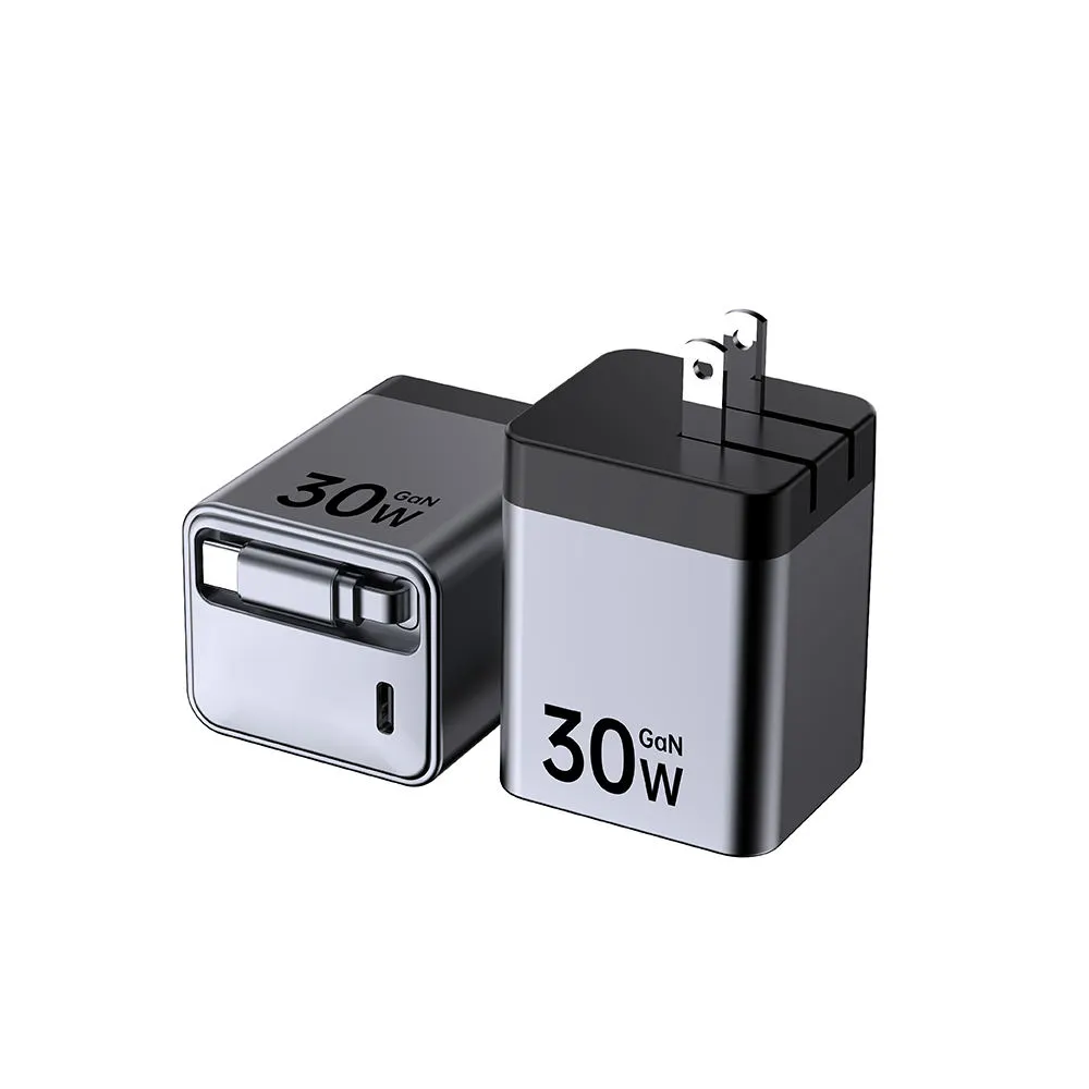 Carregador rápido de 30 W com cabo retrátil tipo C