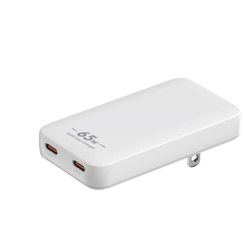 Carregador de porta dupla GaN 65W Adaptador de viagem ultrafino tipo C