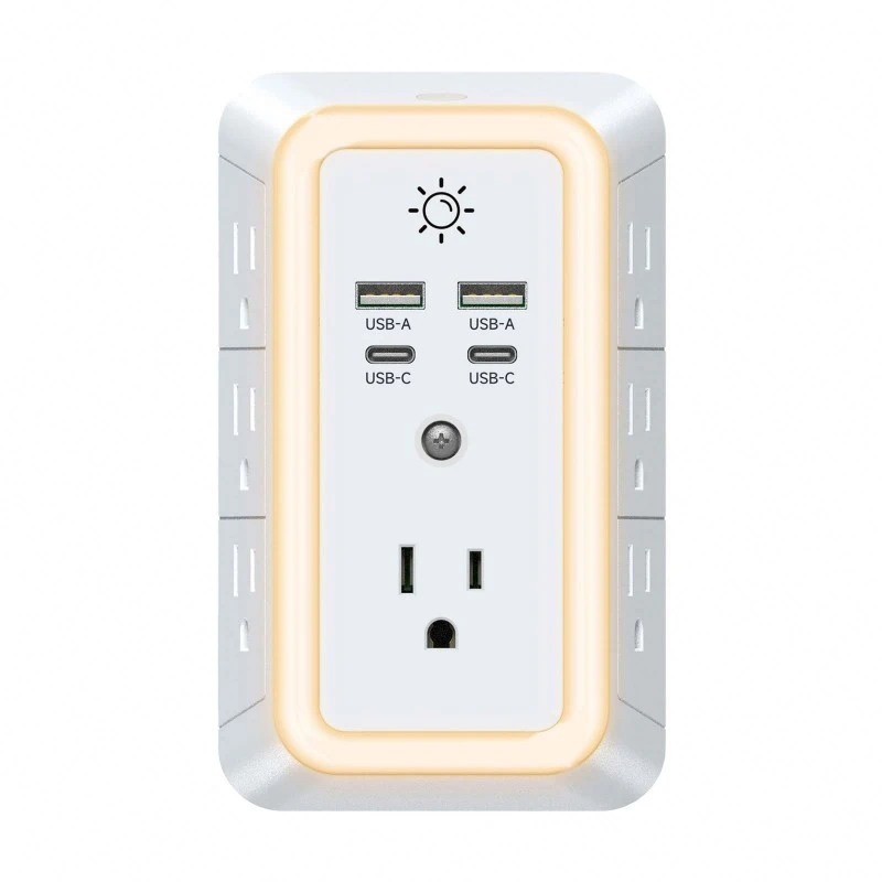 Faixa de energia americana de 7 tomadas com luz noturna LED