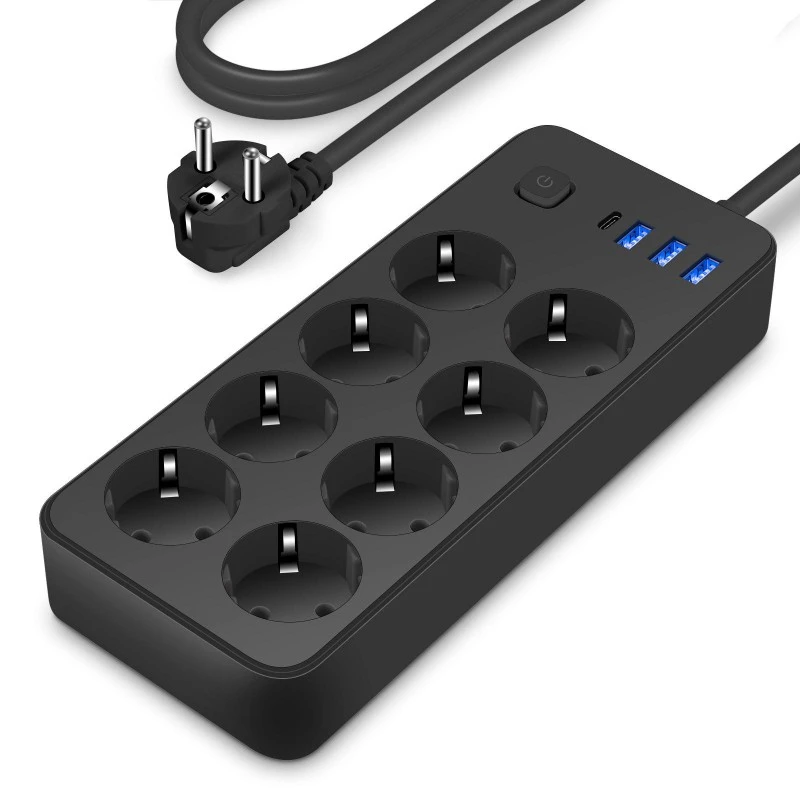 Power Strip padrão da UE 8 AC com 4 portas USB