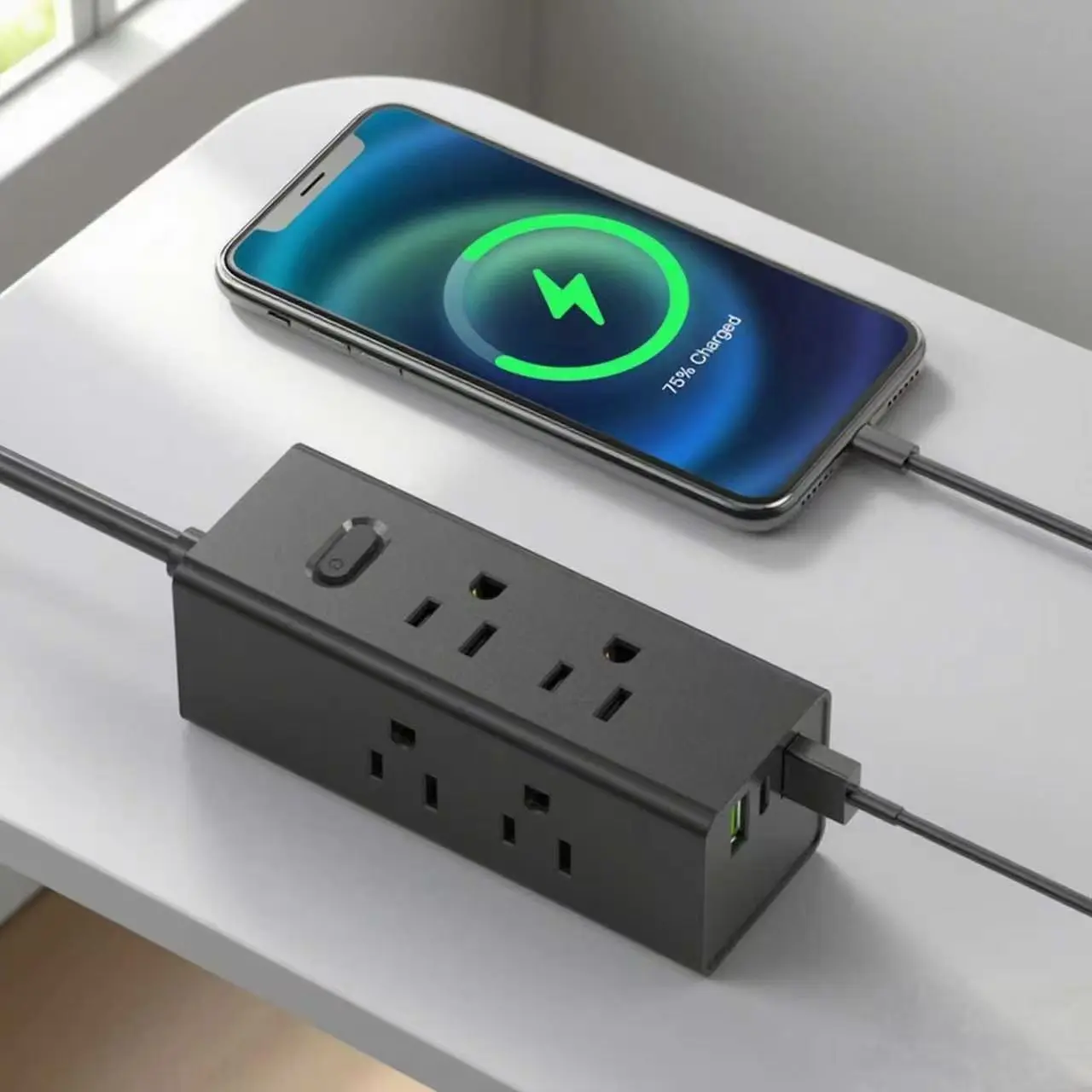 Faixa de energia dos EUA com faixa de energia de viagem com cabo de extensão de plugue plano USB